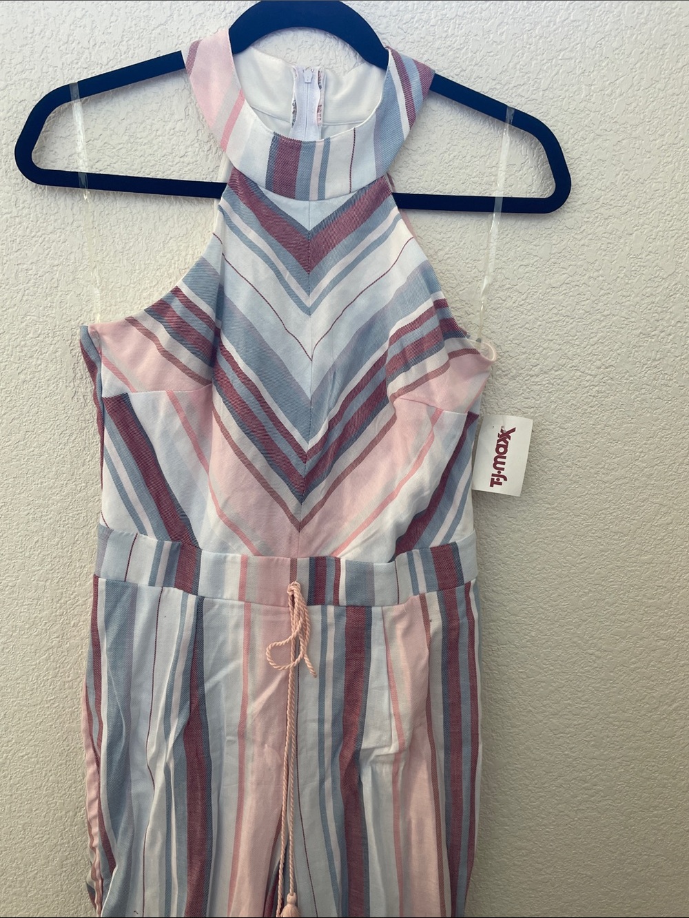 T.J.Maxx Pink, Light Blue & White Striped Halter Romper
